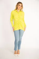 Kadın Siyah Ön Düğmeli Büzgü Detaylı Likralı Bluz 65N34856