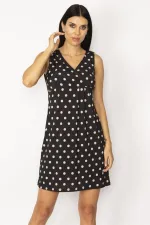 KADIN SİYAH ANVELOP YAKALI PUAN DESEN ELBİSE