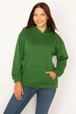 Women's White Hooded Kangaroo Pocket Fleece Sweatshirt with Raised Inside 65N34583