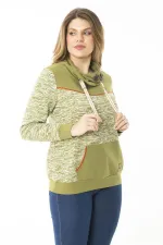 Kadın Büyük Beden Kuşgözü Bağcık Ve Süs Düğme Detaylı Kanguru Cepli Dik Yaka Sweatshirt 65N37122