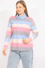 Kadın Renkli Büyük Beden Pamuklu Kumaş Yaka Detaylı Renkli Bluz 65N35558