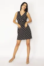 KADIN SİYAH ANVELOP YAKALI PUAN DESEN ELBİSE