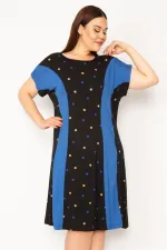 Kadın Saks Puan Desenli Kuplu Elbise 65N33226