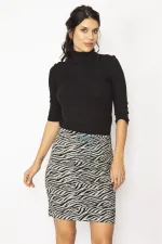 KADIN SİYAH ZEBRA DESENLİ ASTARLI CEPLİ ETEK