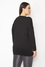 Kadın Siyah Kedi Figürlü Baskı Ve Taş Detaylı İki Renkli Tunik 65N29344