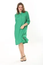 Kadın Büyük Beden Nar Ön Pat Düğmeli Süs Göğüs Cepli Kol Boyu Ayarlı Elbise 65N37871