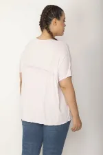 Kadın Pembe Göğüs Büzgü Detaylı Düşük Kollu Viskon Bluz 65N27247