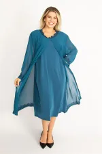 Kadın Füme Şifon Pelerinli Dantel Detaylı Abiye Elbise 65N34506