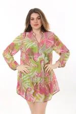 Kadın Büyük Beden Renkli Ön Pat Düğmeli Astarlı Şifon Tunik 65N37620