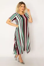 Kadın Renkli Yan Yırtmaçlı Renkli Uzun Elbise 65N34267