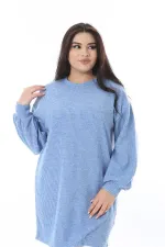 Kadın Büyük Beden Mavi Kendinden Çizgili Uzun Tunik 65N38532