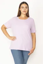 Kadın Lila Pamuklu Kumaş Bisiklet Yakalı Kısa Kollu Bluz 65N29545