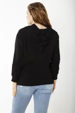 Kadın Büyük Beden Siyah Kapşonlu Kanguru Cepli Sweatshirt 65N37184