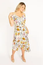 Kadın Renkli Yaka Lastikli Askı Ve Volan Detaylı Elbise 65N34441