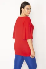 Kadın Kırmızı Volan Kollu Viskon Bluz 65N29671