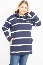 Kadın Lacivert 3 İplik İçi Şardonlu Kalın Sweatshirt 65N35448