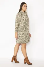 Kadın Vizon Yaka Ve Ön Detaylı Arka Ortası Lastik Büzgülü Cepli Elbise 65N29516