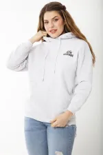 Women's Plus Size Gray Three-Thread Hooded Sweatshirt with Raised Inside 65N37199