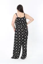 Kadın Büyük Beden Siyah Askılı Geniş Paçalı Beli Lastikli Rahat Kesim Tulum 65N38852