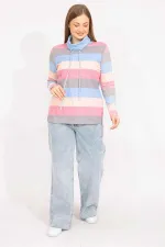 Kadın Renkli Büyük Beden Pamuklu Kumaş Yaka Detaylı Renkli Bluz 65N35558