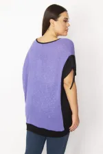 Kadın Eflatun Taş Ve Baskı Detaylı Kol Bağcıklı İki Renkli Tunik 65N29494