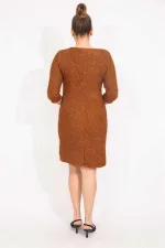 Kadın Bordo Simli Buklet Kumaş Astarlı Elbise 65N35530