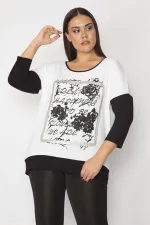 Kadın Beyaz Önü Baskı Ve Taş Detaylı İki Renkli Tunik 65N29337
