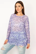 Kadın Lila Likralı Tül Bluz 65N33269
