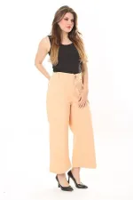 Kadın Büyük Beden Oranj Geniş Paçalı 4 Cepli Likralı Yüksek Bel Kot Pantolon 65N37920