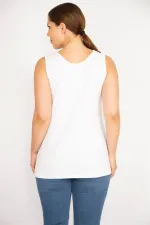 Kadın Büyük Beden Kemik Bisiklet Yakalı Kolsuz Bluz 65N37273