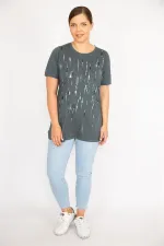 Kadın Büyük Beden Bebe Mavisi Payet Ve Taş İşli Bisiklet Yakalı Bluz