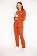 Kadın Camel V Yakallı Bluz Pantolon Takım 65N34658