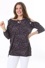 Kadın Büyük Beden Renkli Omuz Dekolte Ve Volan Detaylı Bluz 65N37800