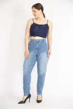 Kadın Büyük Beden Mavi Yüksek Bel 5 Cepli Likralı Kot Pantolon 65N36990