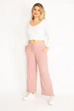 Kadın Bebe Mavisi Kendinden Çizgili Bel Bağcıklı Pantolon 65N35103