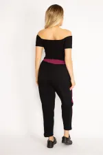 Kadın Siyah Beli Kuşgözü Bağcıklı Renk Detaylı Spor Pantolon 65N35047