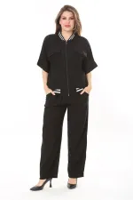 Kadın Büyük Beden Nar Ön Fermuarlı Ribanalı Tunik Ve Pantolon İkili Takım 65N37877