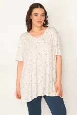 Kadın Vizon Pamuklu Kumaş V Yaka Desenli Tunik 65N32657