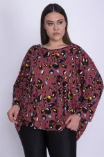 Kadın Renkli Rahat Kesim Yarasa Kol Desenli Tunik 65N25916