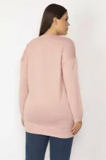 Kadın Pembe Bisiklet Yakalı Uzun Kollu Viskon Bluz 65N29997