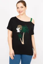 Kadın Siyah Büyük Beden Taş Ve Askı Detaylı Bluz