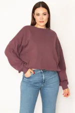 WOMEN'S COLORFUL 3-YARN SWEATSHIRT WITH RASHED INSIDE AND ELASTIC HEM