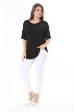 Kadın Büyük Beden Siyah Taş Detaylı Bluz 65N37802