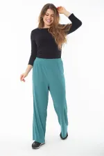 Kadın Büyük Beden Siyah Beli Lastikli Geniş Paçalı Bürümcük Pantolon 65N37315