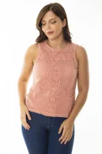 Kadın Büyük Beden Somon Ön Dantelli İçi Viskon Bluz 65N36941