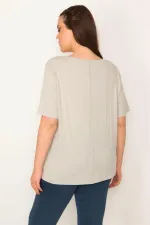 KADIN MİNT PAMUKLU KUMAŞ ÖN BASKILI KISA KOLLU BLUZ