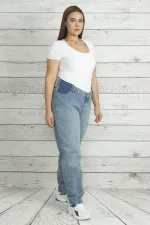 Kadın Mavi Bel Kısmı Lastik Detaylı Kot Pantolon 65N19884