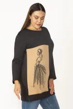 Kadın Camel Baskı Ve Taş Detaylı Renk Kombinli Sweatshirt 65N28012