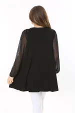 Kadın Büyük Beden Siyah Kolları Tül Önü A Pileli Tunik 65N37784