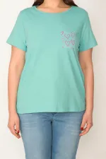 KADIN CAM GÖBEĞİ MAVİSİ PAMUKLU KUMAŞ CEP DETAYLI BLUZ